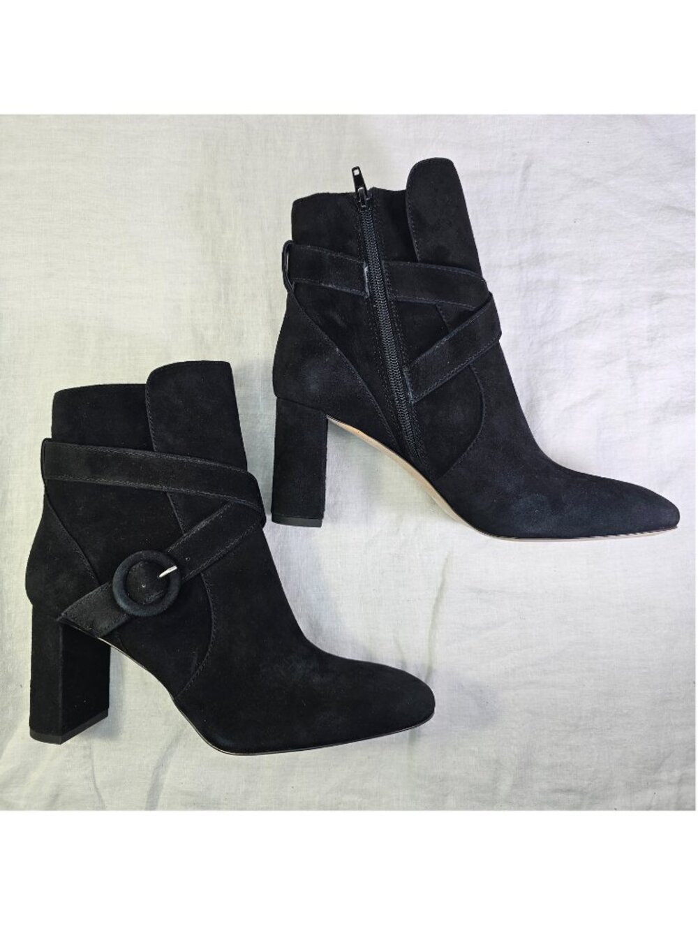 Ann Taylor Lesley Suede 3" Block Heel Side Buckle Bootie 9 Black
